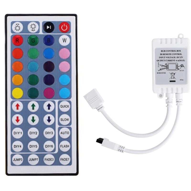 Tlily - DC12V LED-Controller + 44 Tasten Fernbedienung RGB-Steuerbox IR-Lichtstreifen-Controller für 5050 2835 RGB-Lichtstreifen