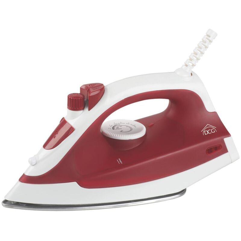 DCG Eltronic DB8010 Bügeleisen Trocken- & Dampfbügeleisen Edelstahl-Bügelsohle 1800 W Rot, Weiß