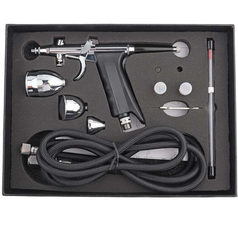 Decdeal Airbrush-Pistolen-Set mit Schwerkraftzufuhr, Airbrush-Pistole, düsenlose Becher 0,3 mm, 0,5 mm, 0,8 mm für Nagelkunst-Dekoration