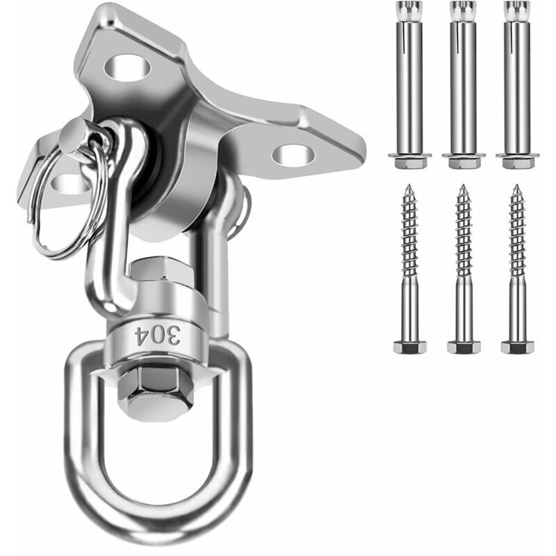 Deckenhaken-Hängesessel, 360° drehbarer Haken, Edelstahl, für den Außenbereich geeignet, unterstützt bis zu 600 kg