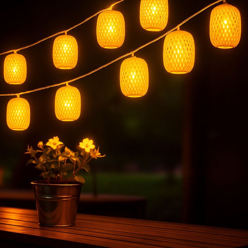 Globo Lighting - Solarleuchte led Lichterkette Lampion Außenleuchte Gartendeko wetterfest Boho 8 flammig, Kunststoff, led warmweiß, l 650 cm