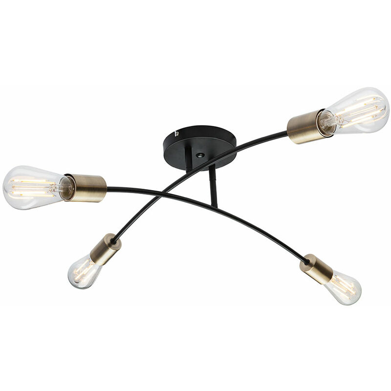 Deckenlampe Industriell Deckenleuchte Wohnzimmer 4 flammig Altmessing schwarz Deckenlampe, Metall, Fassungen 4x E27, DxH 70x21 cm