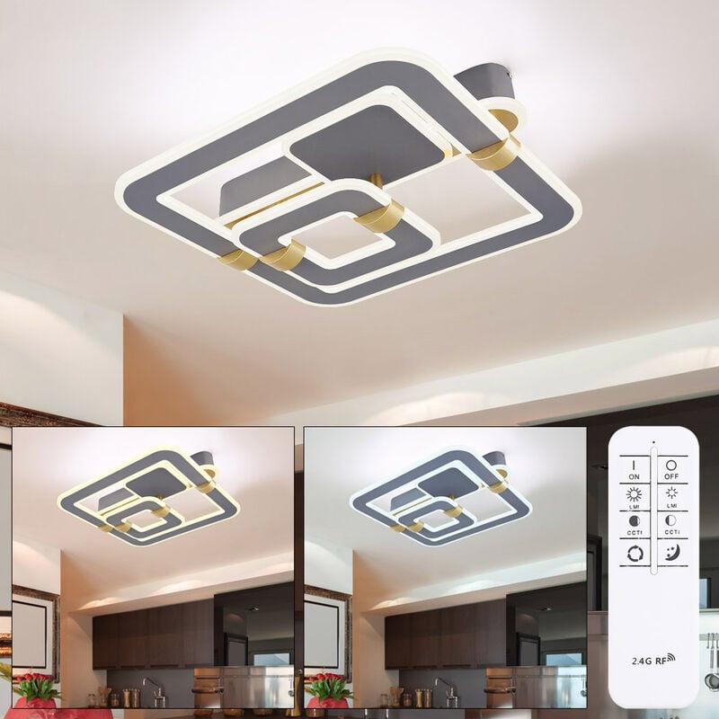 Deckenlampe LED Deckenlampe Schlafzimmerlampe dimmbar CCT Fernbedienung gold grau, 1x LED 2545lm 56 Watt warmweiß-kaltweiß 2700K-6000K, L 50 cm