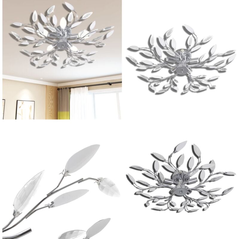 Vidaxl - Deckenlampe transparente weiße Blätterranken mit Acryl-Blättern 5x E14 - Deckenlampen - Deckenlampe - Home & Living - Weiß