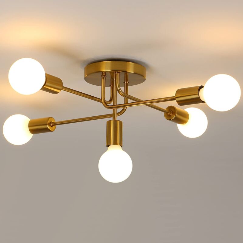 Goeco - Deckenlampe vintage, 5 Lichter E27 Metall Deckenbeleuchtung, Gold Deckenleuchte, Retro Deckenlampe für Wohnzimmer Küche Esszimmer Schlafzimmer