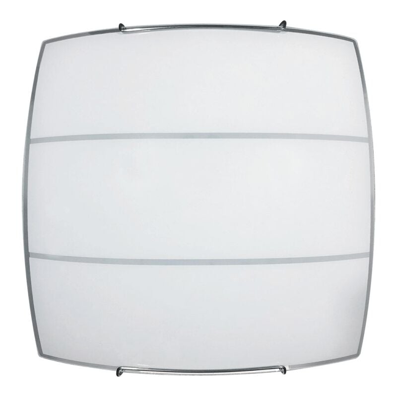 Energy - Deckenleuchte 1xE27 Haken Chrom Glasplatte Siebdruck Bi 2 Linien e Licht