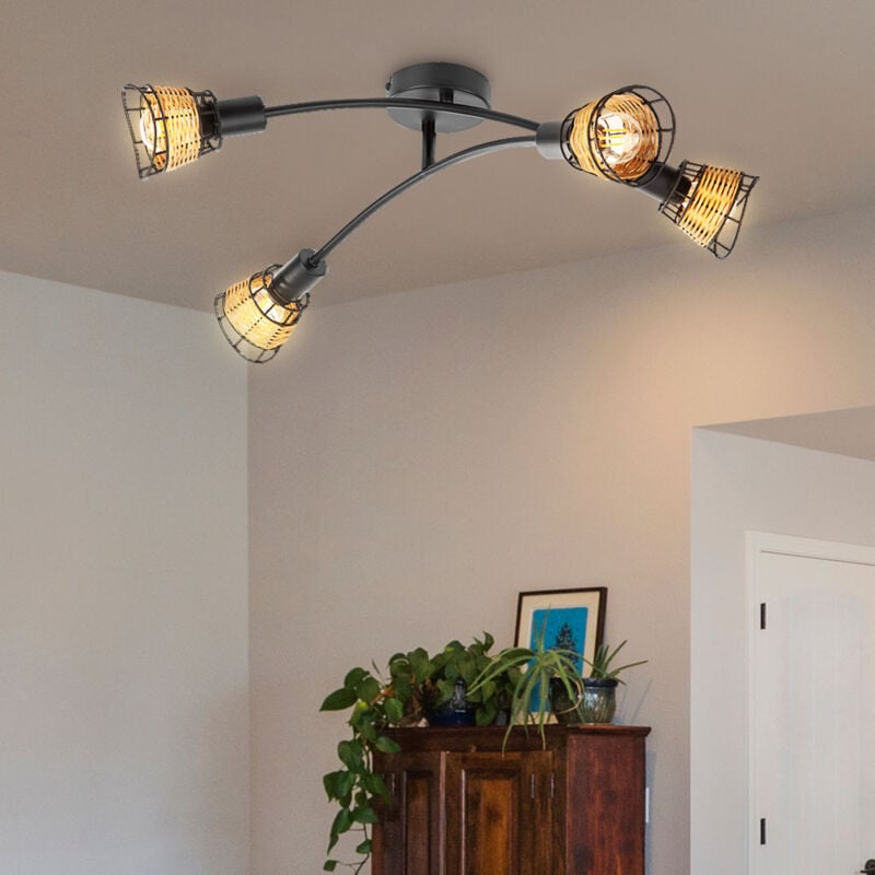 Deckenleuchte Deckenlampe Käfig-Design Metall-Grasgeflecht 4-Flammig Wohnzimmerleuchte