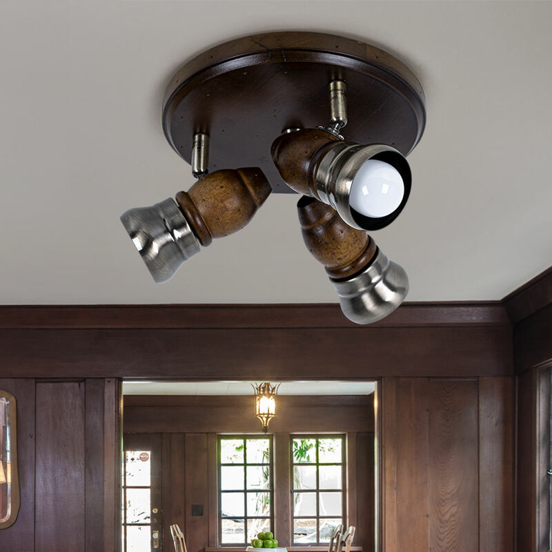 Etc-shop - Deckenleuchte Holz Rustikal Deckenleuchte Wohnzimmer Vintage Deckenlampe Holz Rustikal, schwenkbar, 3x E14, DxH 24x13 cm