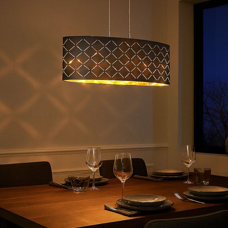 Etc-shop - Deckenleuchte Lampe Wohnzimmer hängend schwarz gold Wohnzimmer Hängelampe, 3 Flammig, Metall Textil, 3x led 7W 806Lm 2700K, LxBxH