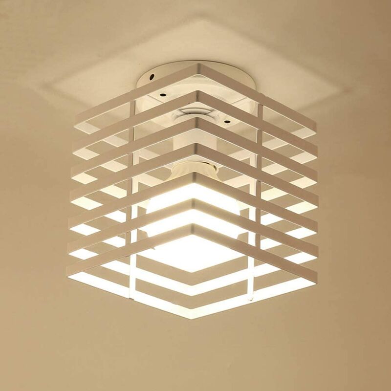 Axhup - Deckenleuchte, Vintage Deckenbeleuchtung mit Metallschwarz Käfig, Bündige Berg Art Leuchter Eisen für Innen Wohnzimmer Küche (Weiß)
