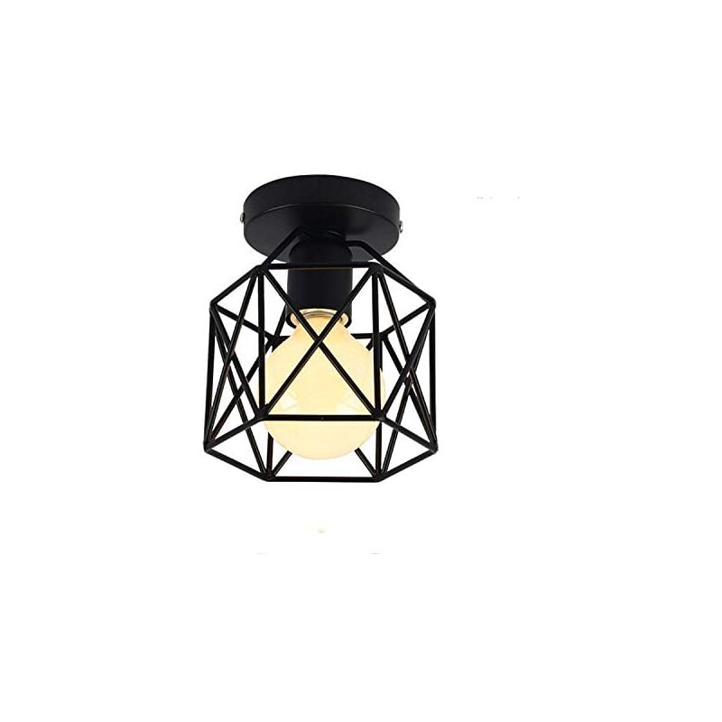Axhup - Deckenleuchte Vintage Deckenlampe mit Ø15cm Würfel-Form Käfig Semi-Flush Mount Licht mit E27 Fassung für Loft Esszimmer Schlafzimmer Schwarz
