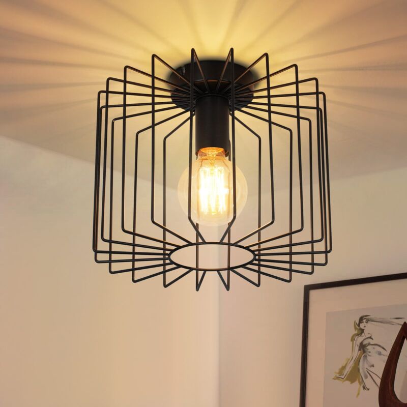 Deckenleuchte Vintage Gbly Deckenlampe Schwarz: Retro Metall Flurlampe Käfig E27 Wohnzimmerlampe Ø27CM Industrial Design Innen Deckenbeleuchtung für