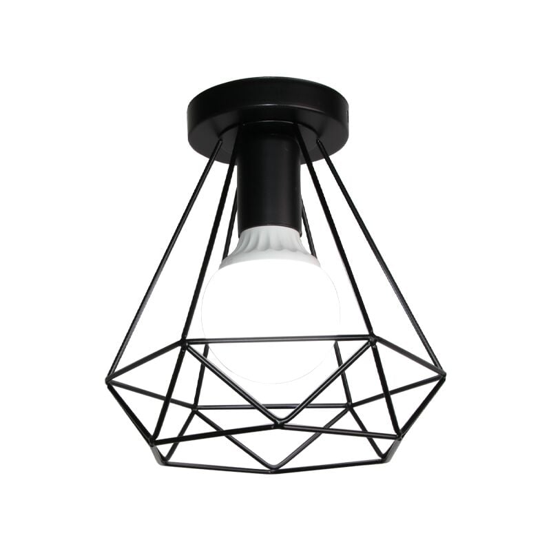 Axhup - Deckenleuchte Vintage Industri Diamant Deckenlampe mit Ø20cm Käfig Semi-Flush Mount Eisen Licht E27 Lampenfassung für Esszimmer Schlafzimmer
