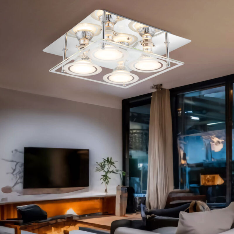 Deckenleuchte Wohnzimmerlampe Esszimmerlampe Deckenleuchte Schlafzimmerlampe Küchenleuchte, Chrom Glas silber, 4 Flammig GU10, 3W 280Lm 3000K