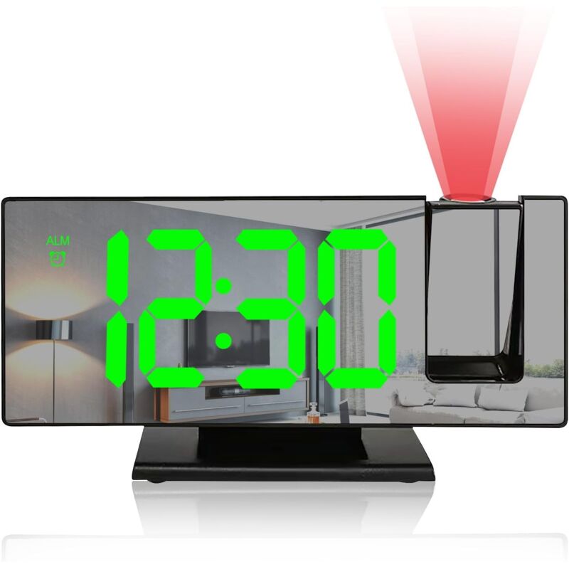 Deckenprojektor-Wecker, 180°-Digitalprojektor-Wecker, LED-Digitaluhr mit großem Display, 3 Helligkeitsstufen, Schlummerfunktion, Datumsanzeige,