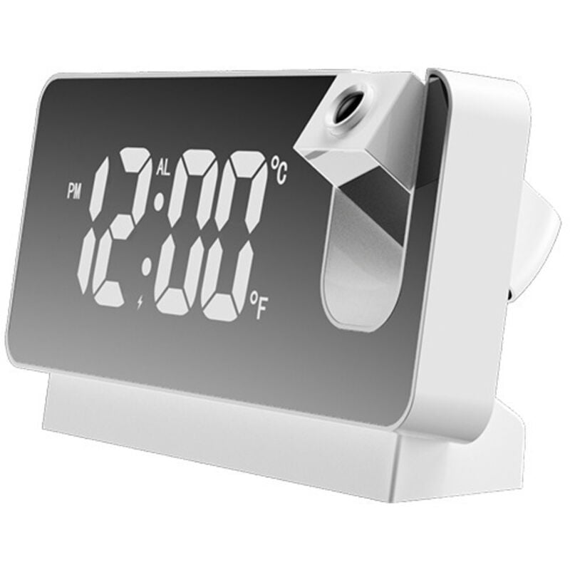 Deckenprojektor-Wecker, digitaler Wecker mit Temperaturprojektor, 180°-LED-Bildschirm, Digitaluhr, USB-Anschluss, 12/24-Stunden-Einstellung für