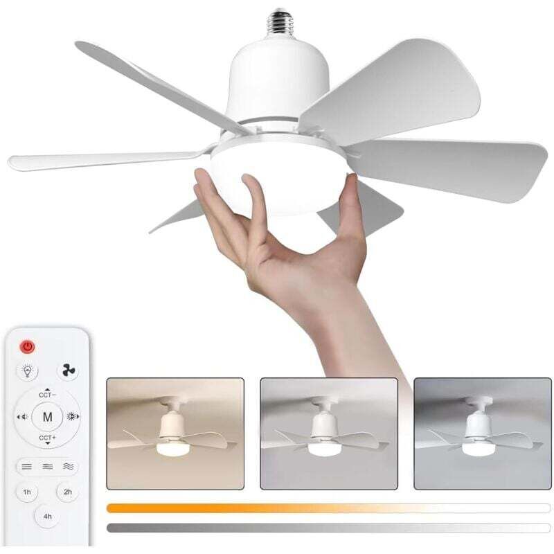 Deckenventilator mit Licht, 30-W-Deckenleuchte mit E27-Fassung, dimmbarer LED-Deckenventilator für Schlafzimmer und Wohnzimmer, 3