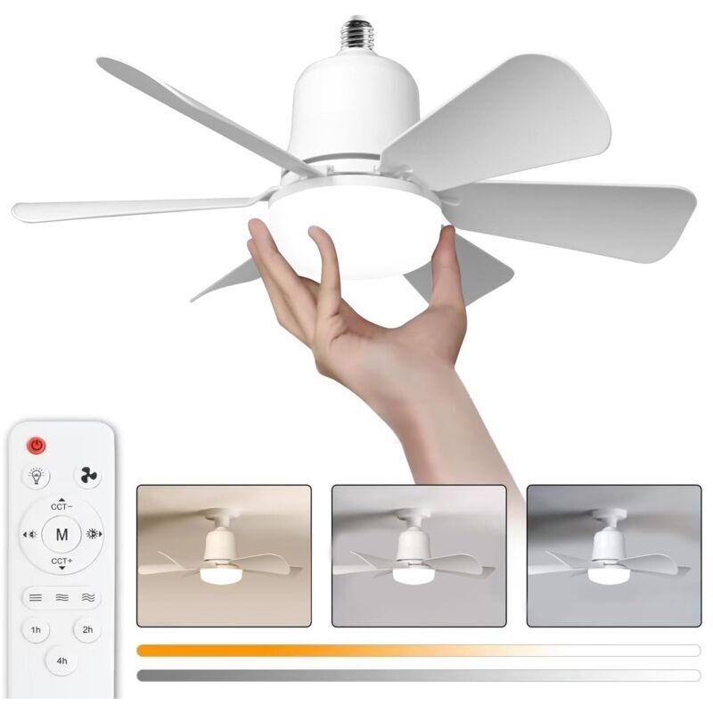 Deckenventilator mit Licht, 30-W-Deckenventilatorlampe mit E27-Fassung, dimmbarer LED-Deckenventilator für Schlafzimmer, Wohnzimmer, 3