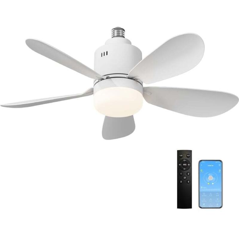 Deckenventilator mit Licht-App und Fernbedienung, LED Deckenventilator, dimmbar, 24W E27 integriertes Licht 4 Geschwindigkeiten, leise, geeignet für