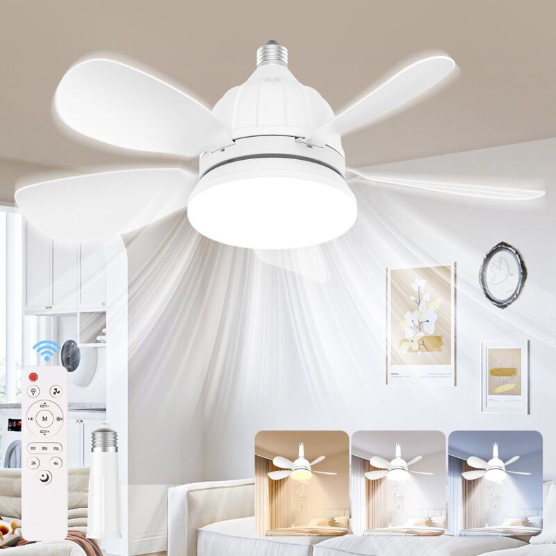 Deckenventilator mit Licht, Deckenventilator mit Fernbedienung, dimmbar, 5 Flügel, 3 Geschwindigkeiten, 46 cm für Wohnzimmer, Schlafzimmer,