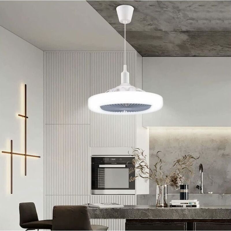 Deckenventilator mit Licht, E27 30W Kleiner Leiser Deckenventilator, Dimmbare LED-Deckenleuchte für Schlafzimmer Küche Büro