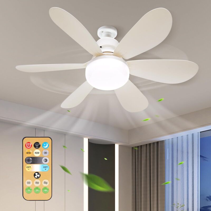 Deckenventilator mit Licht und Fernbedienung, 30-W-Deckenventilatorlampe mit E27-Fassung, dimmbarer LED-Deckenventilator für Schlafzimmer,