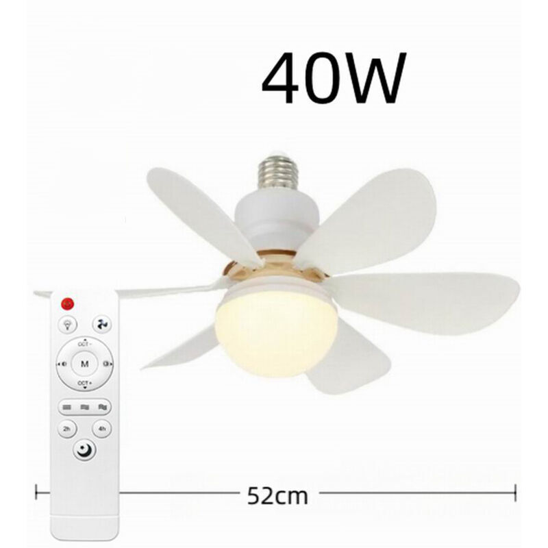 Deckenventilator mit Licht und Fernbedienung, 52 cm, 40 w, kleiner dimmbarer LED-Deckenventilator mit E27-Fassung, Deckenventilator-Kronleuchter für