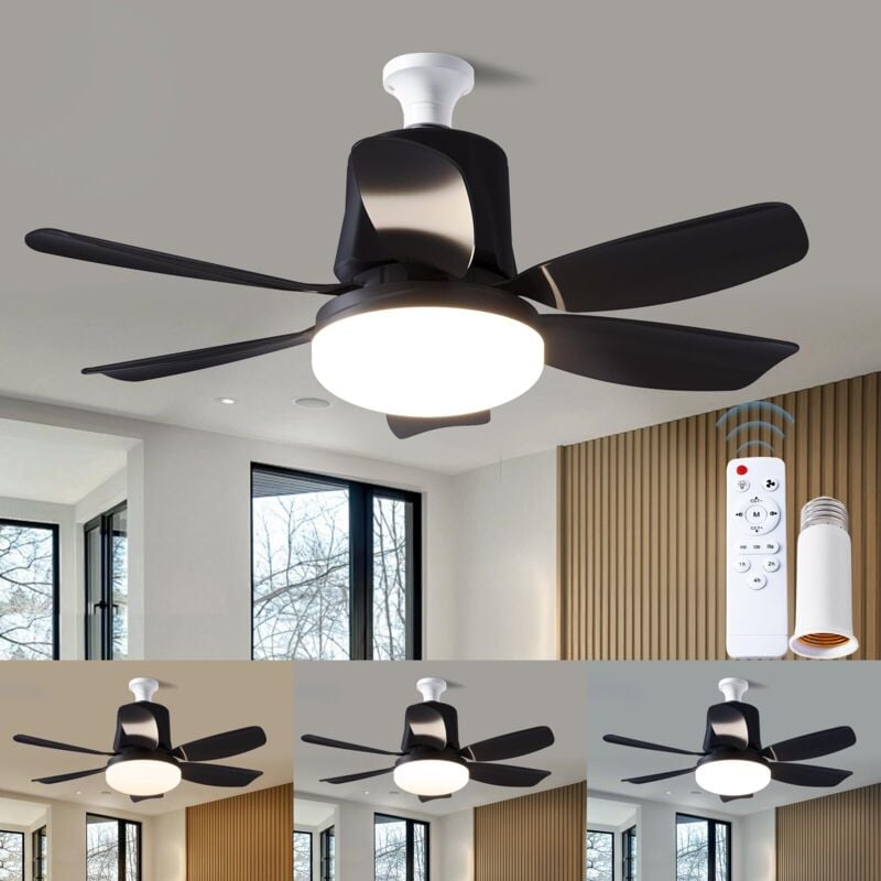 Deckenventilator mit Licht und Fernbedienung, dimmbare LED-Glühbirne, 3 Farben 3000 K – 6500 K, 1550 Lumen, Deckenventilator zum Einschrauben für