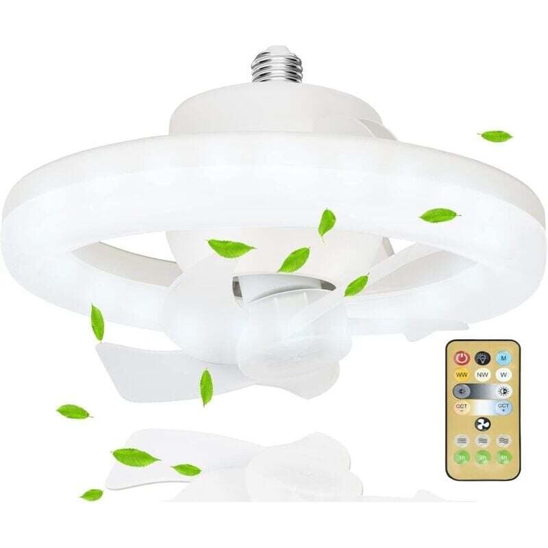 Deckenventilator mit Licht und Fernbedienung, leiser Deckenventilator mit E27-Fassung, Deckenventilatorlicht, 360°-Drehung, 3 Geschwindigkeiten,