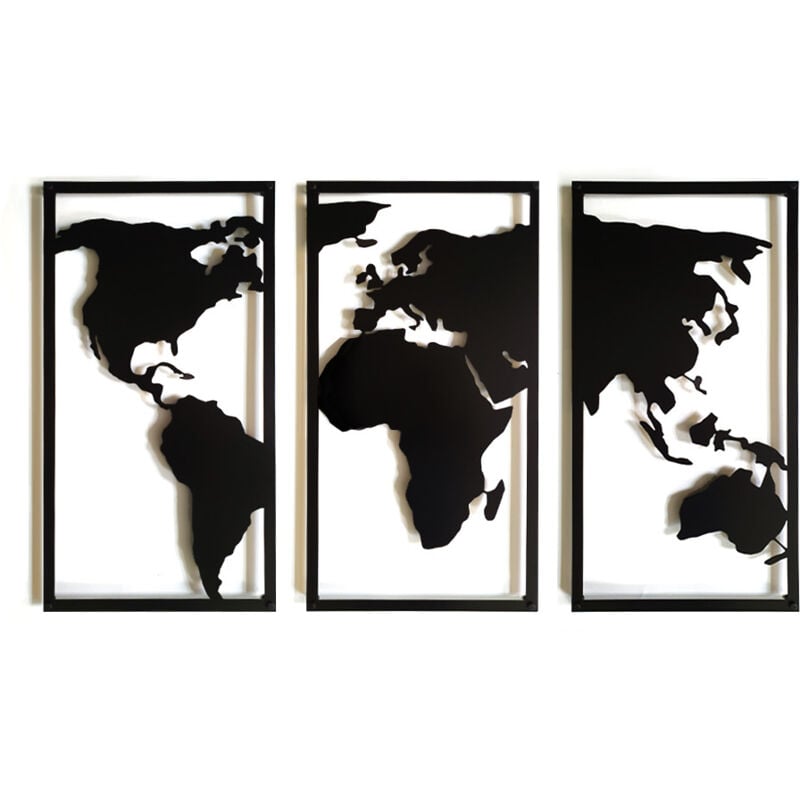 Decorizzly® Wanddekoration 3D-Weltkarte Triptychon