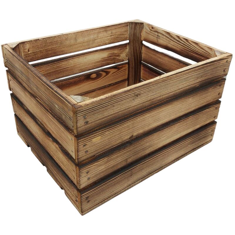 Deko-Holzkiste natur geflammt Obstkiste Weinkiste Beistelltisch Schuhregal Deko - 20 x 20 x 31.5 cm, geflammt - offen