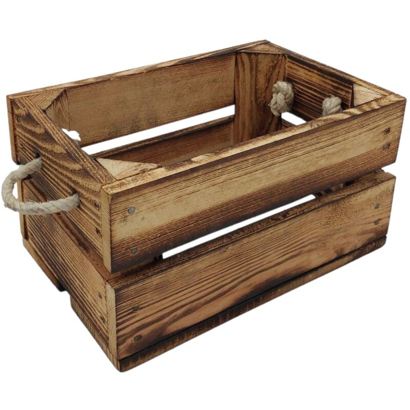 Buri - Deko-Holzkiste natur geflammt Obstkiste Weinkiste Beistelltisch Schuhregal Deko - 40 x 30 x 23.5 cm, geflammt - offen mit Kordel