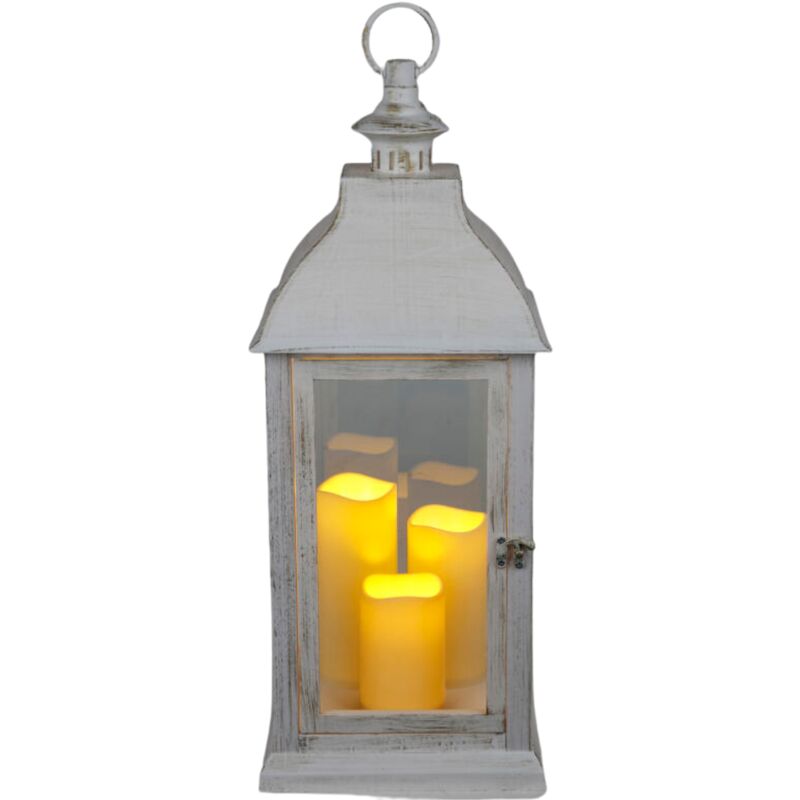 Buri - Deko-Laterne weiß mit 3 LED-Kerzen Flackereffekt Weihnachtsdeko Timer