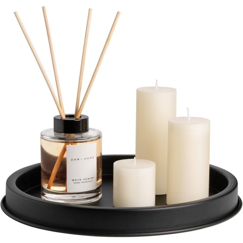 Deko Tablett, Deko Kerzen Tabletts, Schwarz Rund Dekoteller ø 30 cm