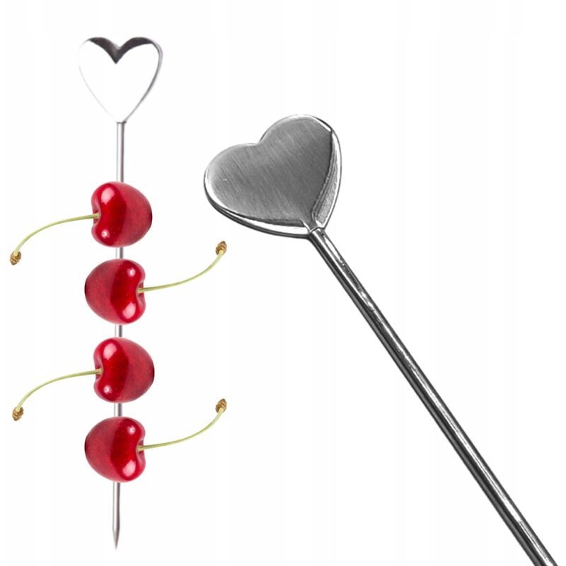 Deko-Zahnstocher mit Herz, Metall, Deko für Getränke, Silber, 11cm