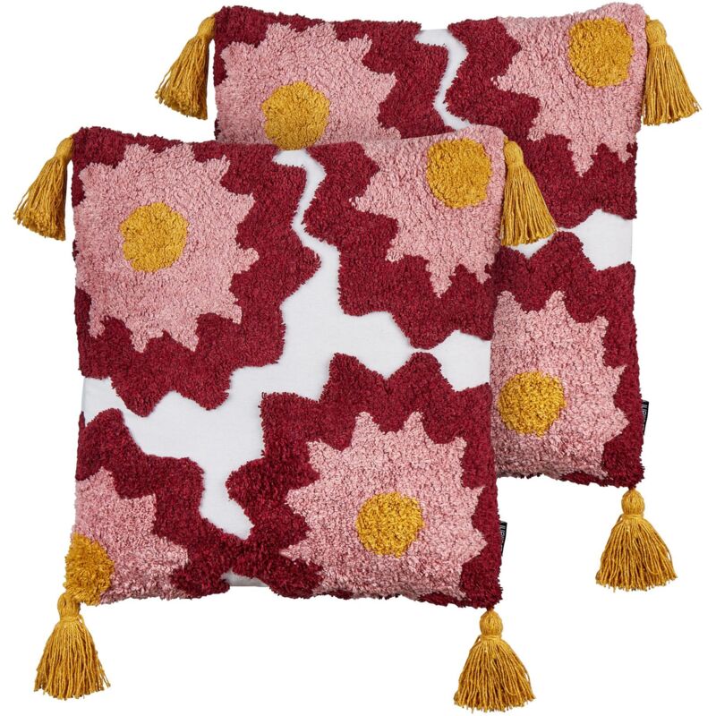 Beliani - Dekokissen 2er Set Mehrfarbig aus Baumwolle mit Quasten Getuftet 45 x 45 cm Quadratisch Abnehmbarer Bezug für Jugendzimmer Kinderzimmer