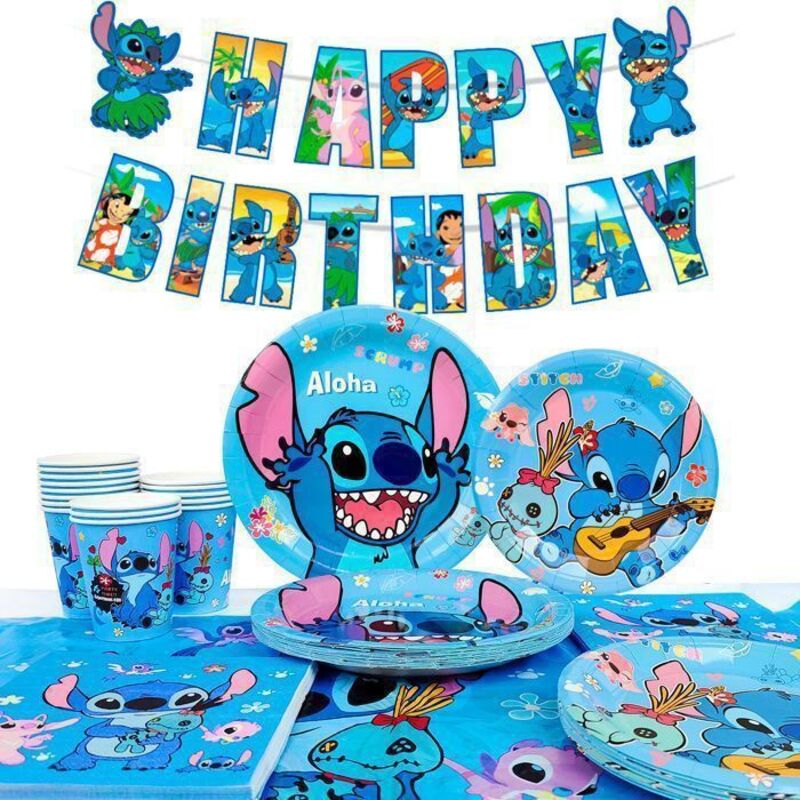 Stitch Geburtstag Dekoration, Stitch Party Geschirr Set Geburtstag Dekoration Geschirr Set für 16 Personen