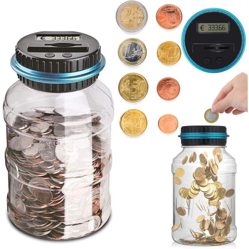 Dekorative Spardose von Sunsbell, Euro-Spardose mit LCD-Bildschirm, große Kapazität, Sparschwein, Geschenk für Kinder (1,5 l)