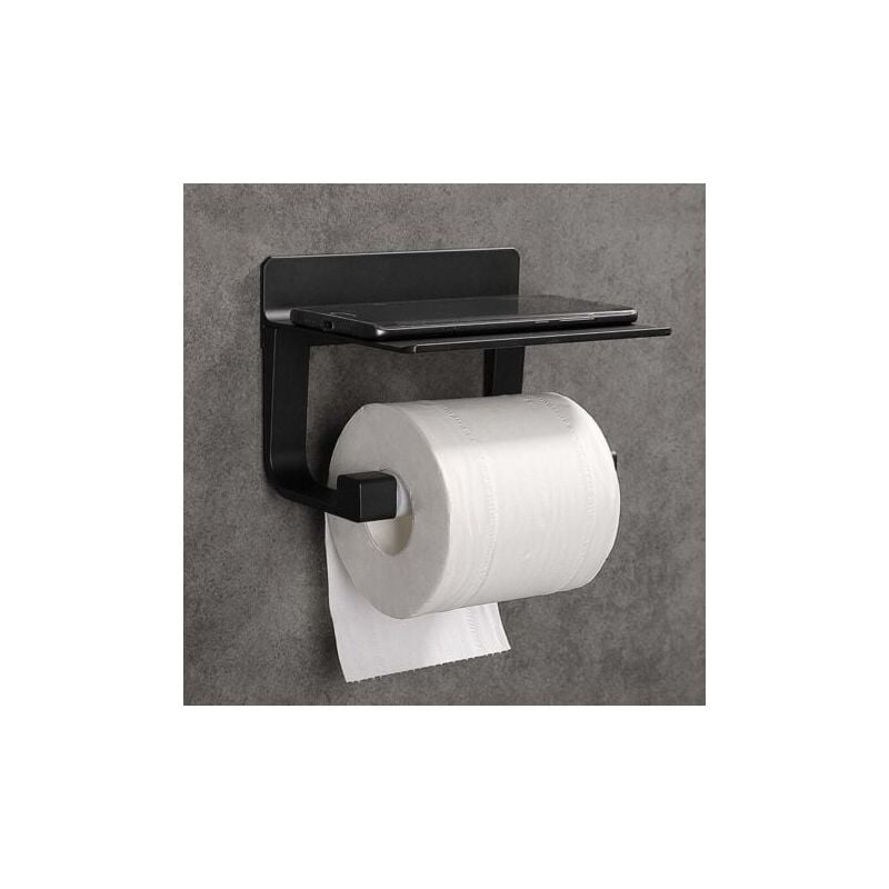 Derouleur Papier Toilette Porte Papier Toilette Mural Support Papier Toilettes Auto-adhésif, Aluminium Noir--