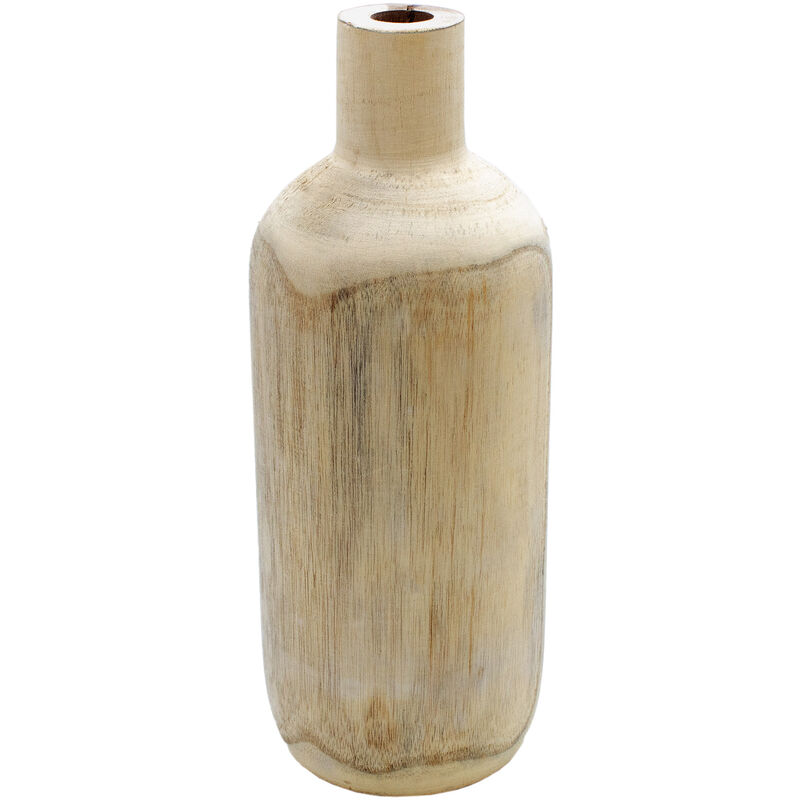Design Holz Blumen Vase groß - natur / 40 cm - Holzvase xl Flasche naturbelassen - Tischdeko Fensterdeko für Kunstpflanzen und Pampasgras
