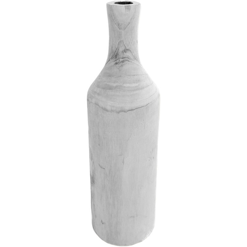 Design Holz Blumen Vase groß - white washed / 46 cm - Holzvase XXL Flasche naturbelassen - Tischdeko Fensterdeko für Kunstpflanzen und Pampasgras