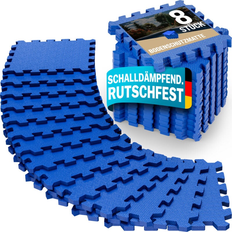 8x Bodenschutzmatte für Pool & Fitness 45x45cm Rutschfest Fitnessgerät Wärmeisolierend EVA-Schaumstoff Erweiterbar Unterlage Blau - Monzana