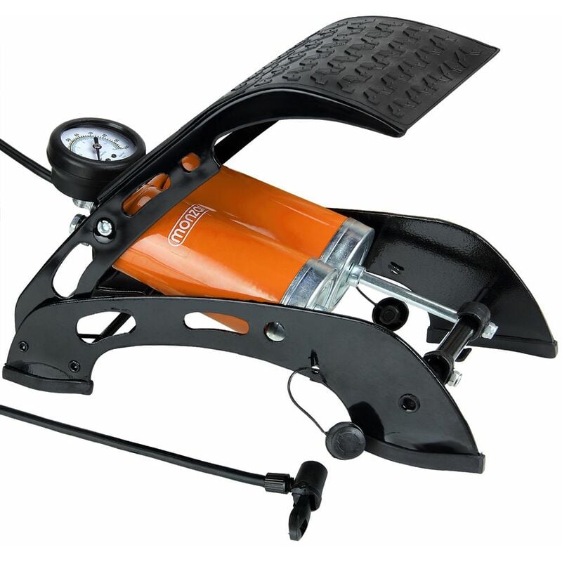 Monzana - Fußluftpumpe Doppelzylinder 7 bar 80cm Schlauch inkl. Adapterset Luftpumpe Doppelzylinder Fahrrad Reifen kfz Auto Luftmatratze 2 x 125mm