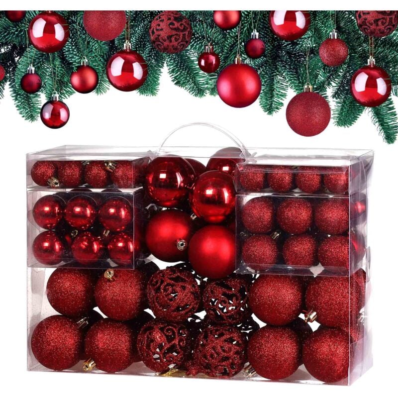 Casaria® Weihnachtskugeln 100er Set Christbaumkugeln Weihnachtsbaumkugeln Weihnachtsbaumschmuck Christbaumkugeln Weihnachtsdeko rot