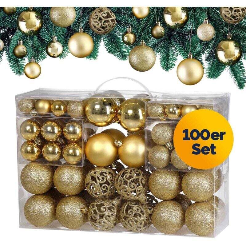 Casaria® Weihnachtskugeln 100er Set Christbaumkugeln Weihnachtsbaumkugeln Weihnachtsbaumschmuck Christbaumkugeln Weihnachtsdeko gold