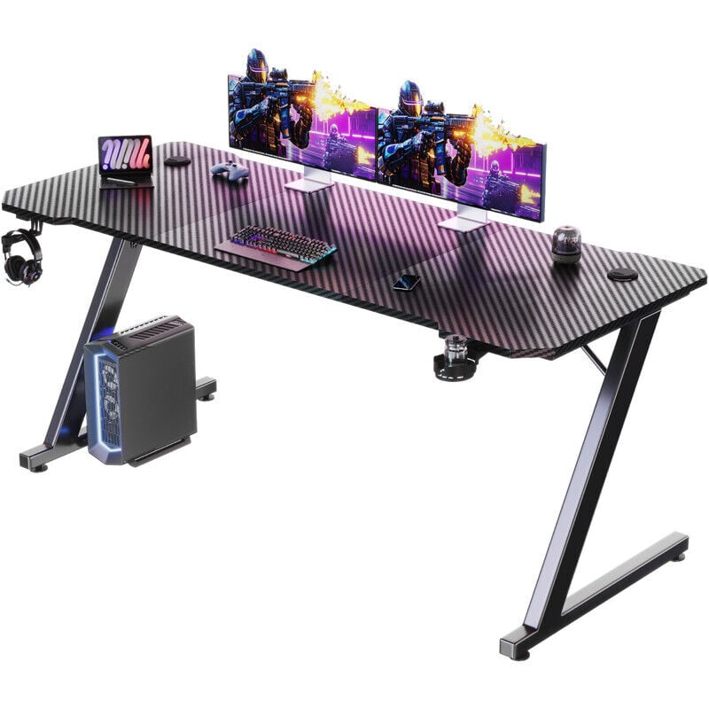 Devoko Carbonfaser-Gaming-Tisch 120 x 60 cm großer Computertisch PC-Gaming-Tisch für das Homeoffice, Gaming-Tisch mit Metallgestell, Kabelablage und