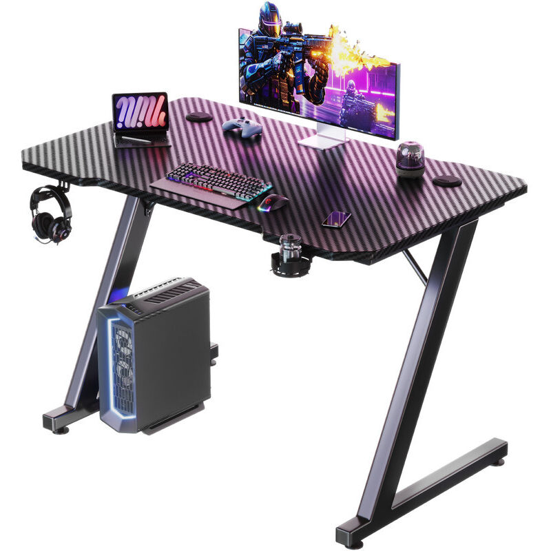 Devoko - Carbonfaser-Gaming-Tisch 80 x 52 cm großer Computertisch PC-Gaming-Tisch für das Homeoffice, Gaming-Tisch mit Metallgestell, Kabelablage und
