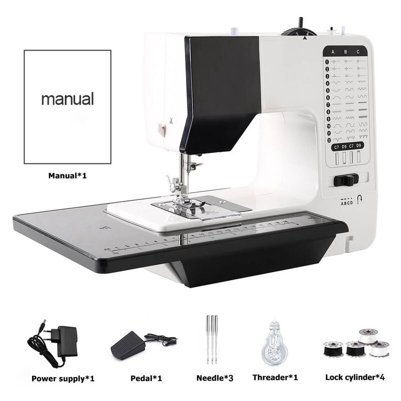 12 Stiche Mini-Nähmaschine Elektrische Doppelfaden-Nähmaschine mit Verlängerungstisch eu - Dewin