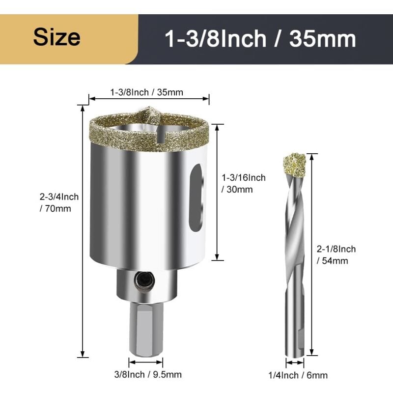 35 mm Diamant-Lochsäge mit Zentrierführung, Bohrer, Fliesen-Lochsäge mit Diamantbeschichtung, Diamant-Kernbohrer für Glas, Fliesen, Keramik, Marmor,