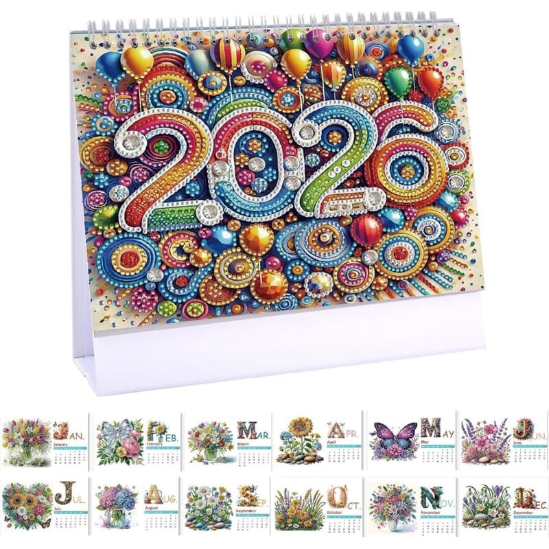 Diamond Art Painting Tischkalender 2026, Diamond Art Weihnachten Schreibtisch Kalender mit Aufsteller, Tischkalender mit To-Do-Liste auf der